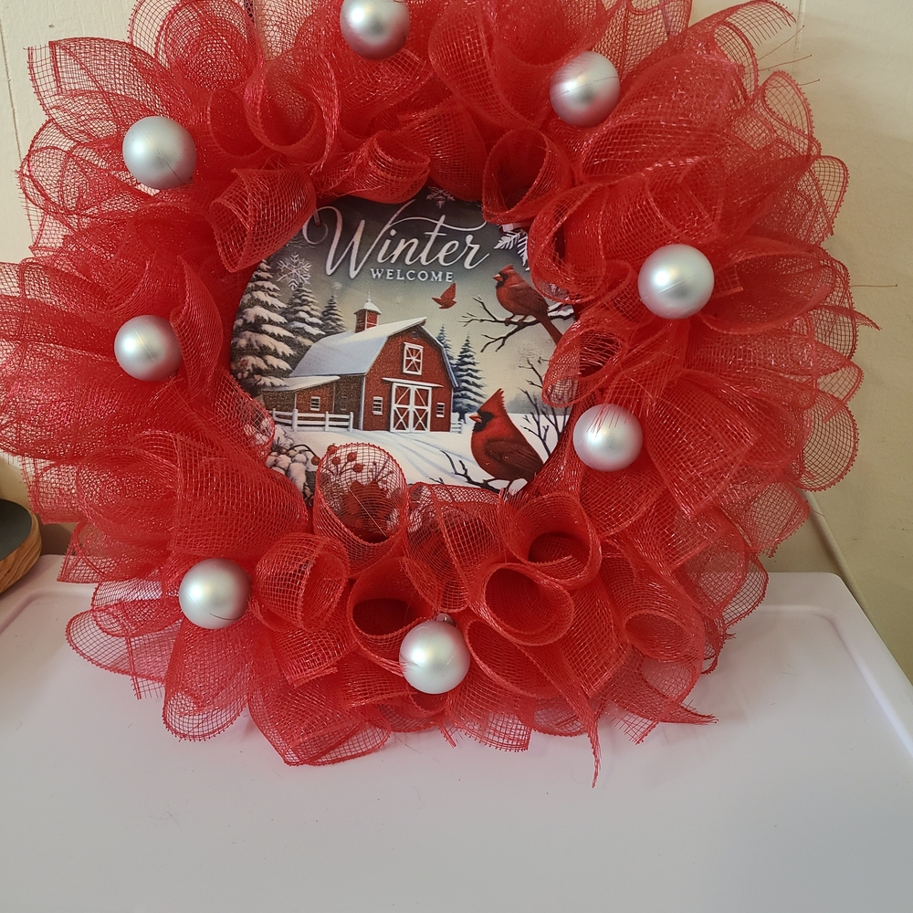 Festive Red Holiday Wreath with Pearls